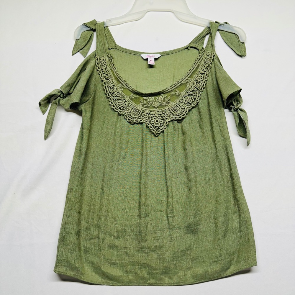 Candie's Sage Green Lightweight Handkerchief Blouse‎ Antique Lace Tank Womens XS